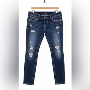 Silver Jeans Dark Blue Distressed Skinny Jeans